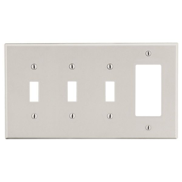 Hubbell Wiring Device-Kellems Wallplate, 4-Gang, 3) Toggle 1) Decorator, Light Almond P326LA